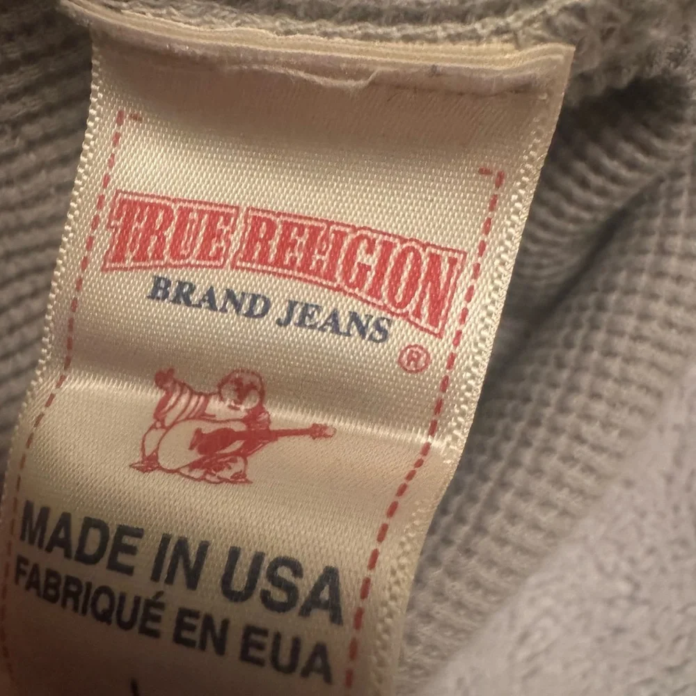 True Religion Brand‎ Jeans Gray Waffle Knit Henley Thermal Y2K USA L